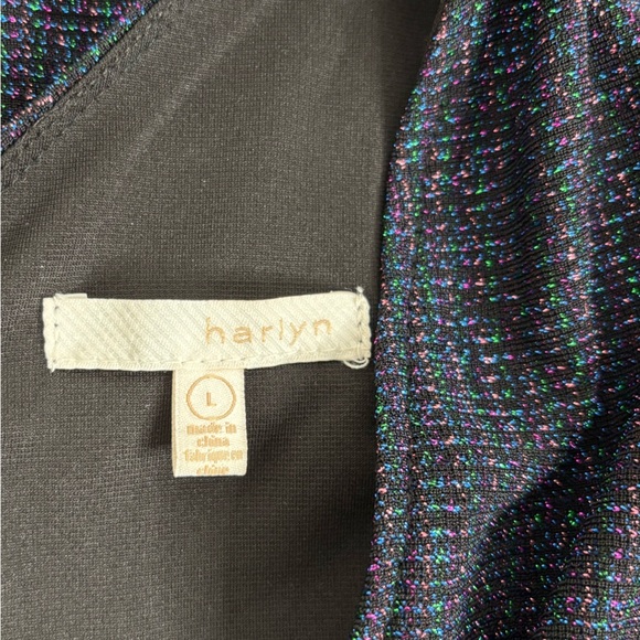 Harlyn Blue V-Neck Asymmetrical Metallic Dolman Sleeve Cocktail Dress size large - Picture 9 of 11